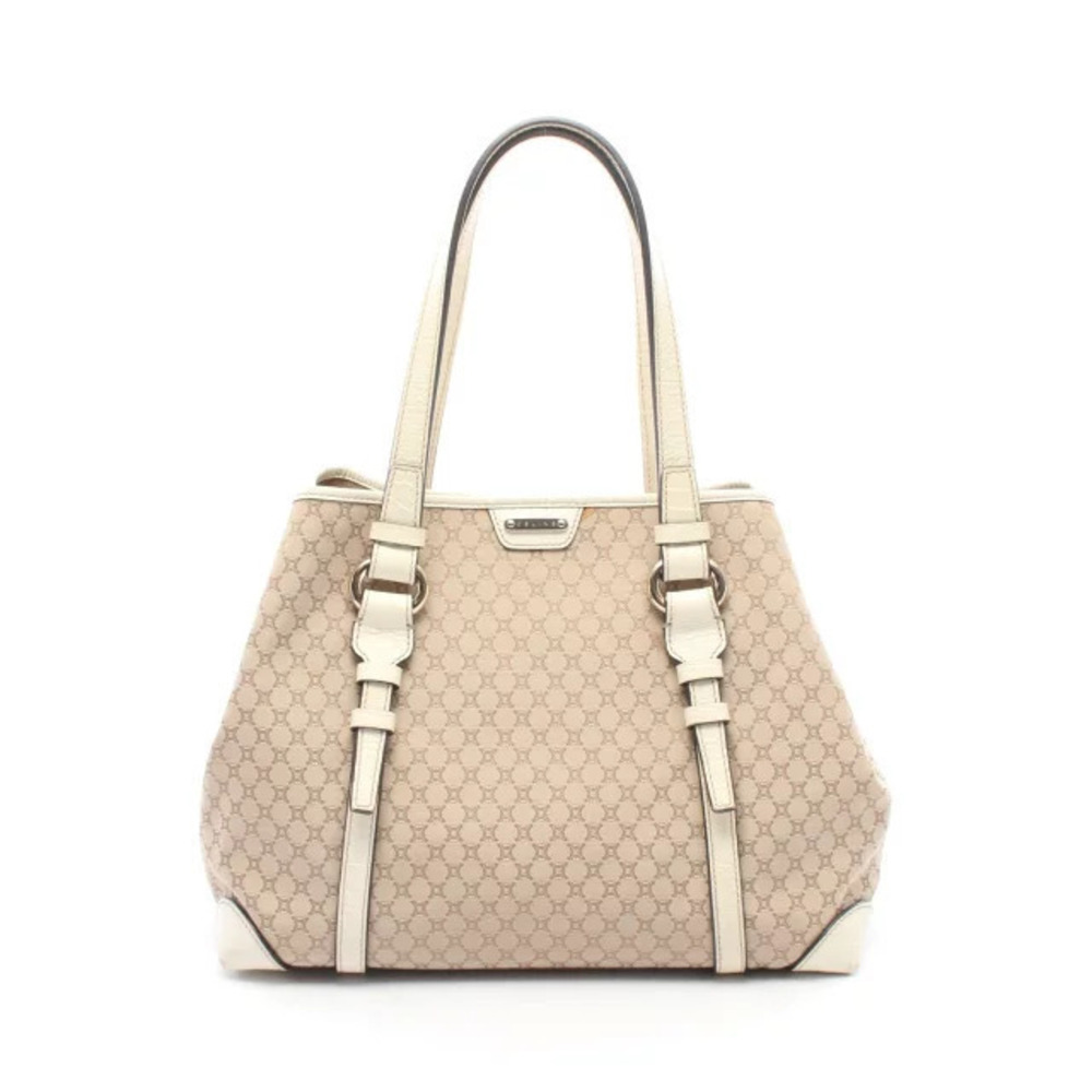 Celine Macadam Tote Bag Canvas Leather Beige Cream Ivory White